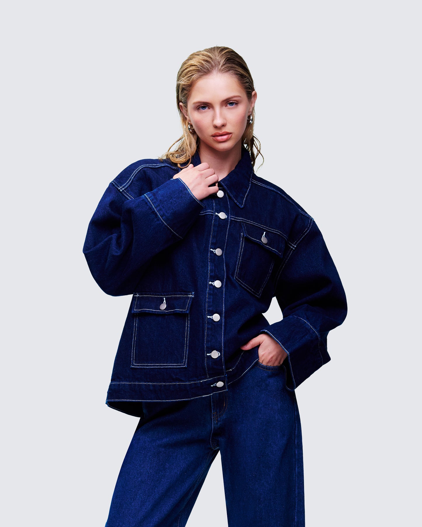 Frovi Blue Denim Oversized Shirt