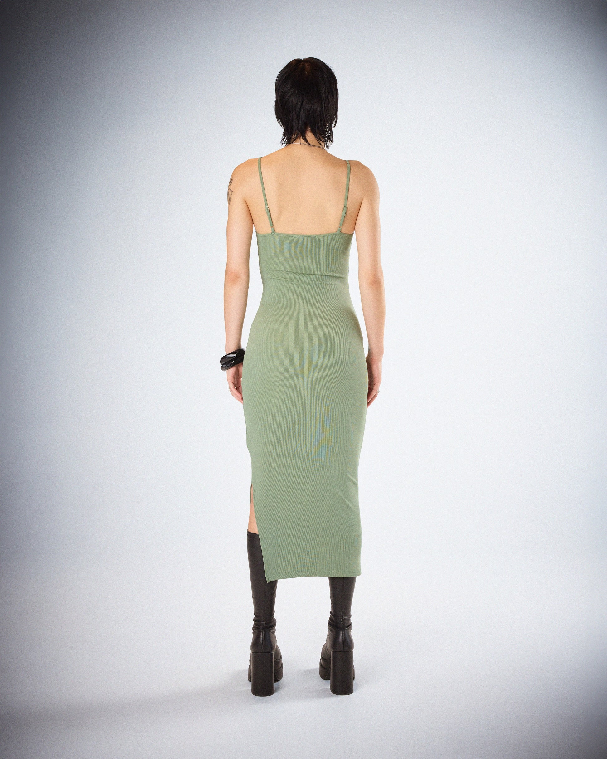womens sage green dress Sage Green Ribbed Midi Dress