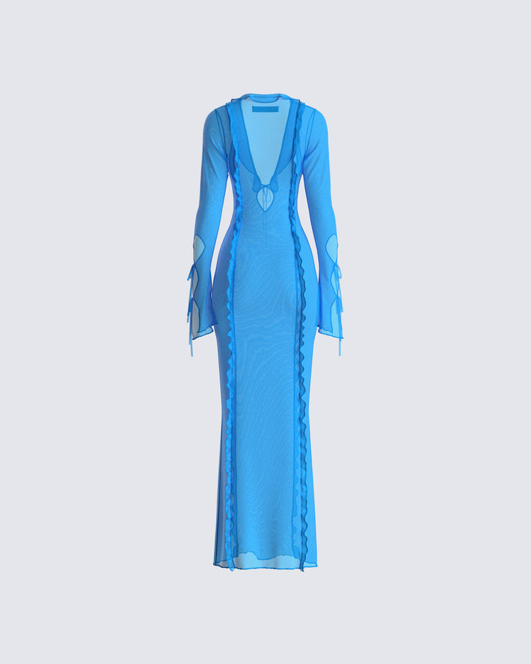 Florence Blue Mesh Maxi Dress