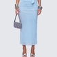 Gal Blue Sparkly Ruched Side Midi Skirt model front