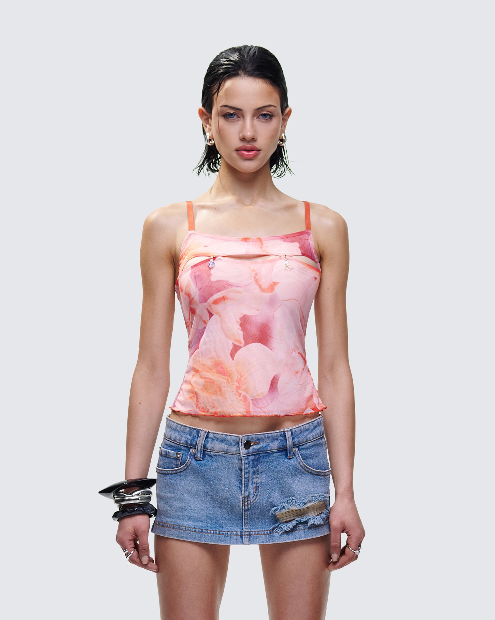 Galiana Peach Charm Cut Out Cami Top
