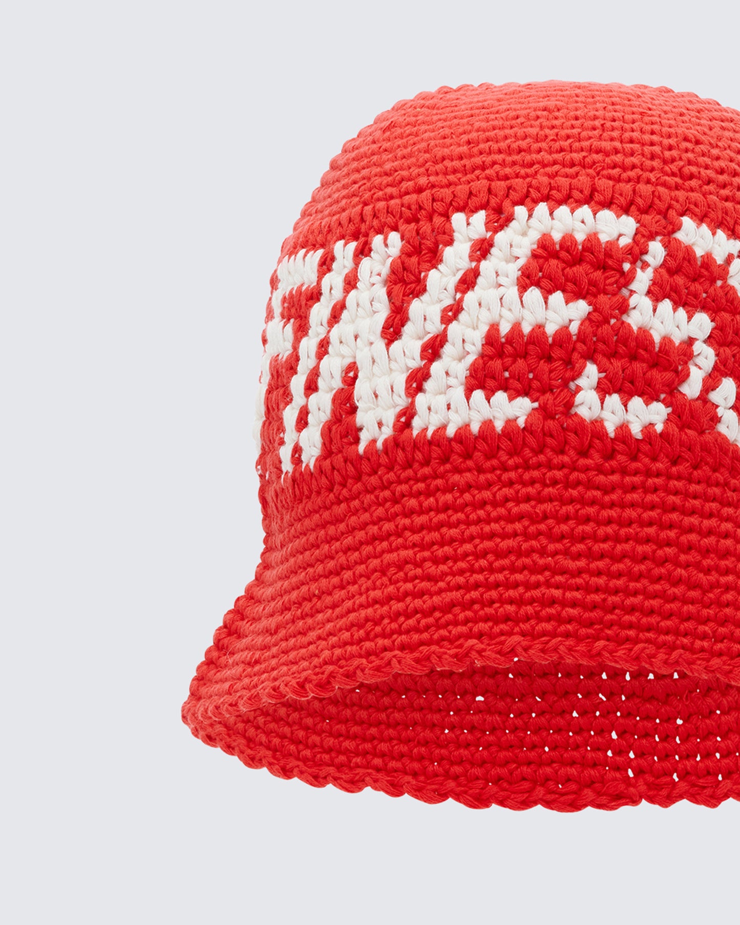 Gem Red Crochet Bucket Hat - close up detail