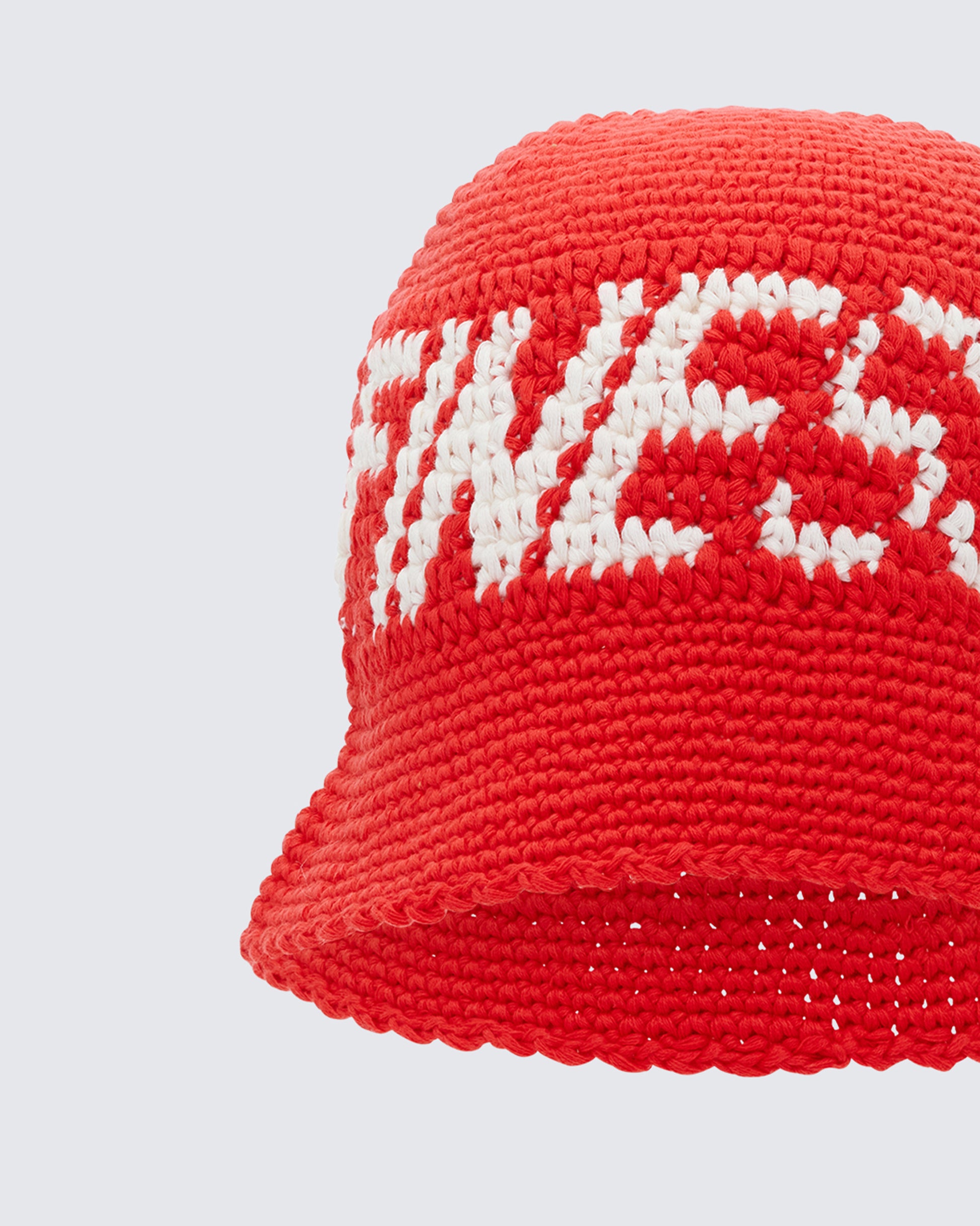 Gem Red Crochet Bucket Hat - close up detail