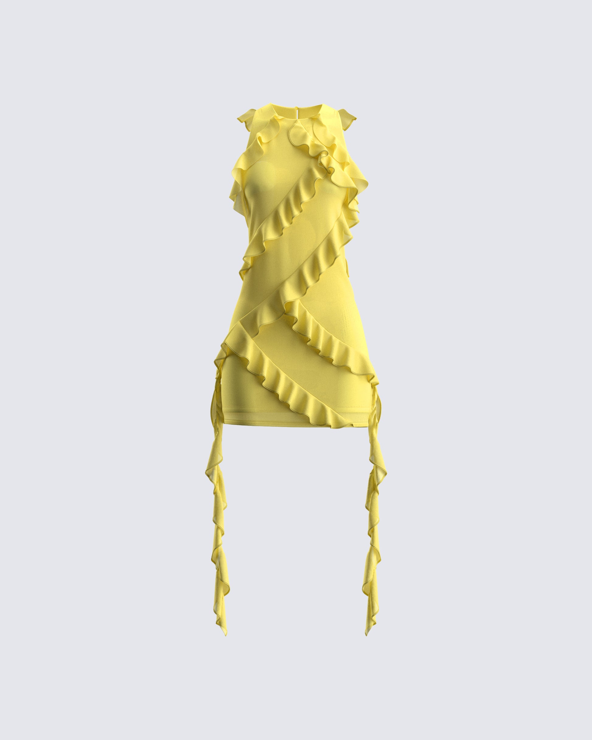 Yellow Ruffle Mini Dress - Halter Bodycon Party FINESSE Yellow Ruffle Mini Dress - Halter Bodycon Party FINESSE