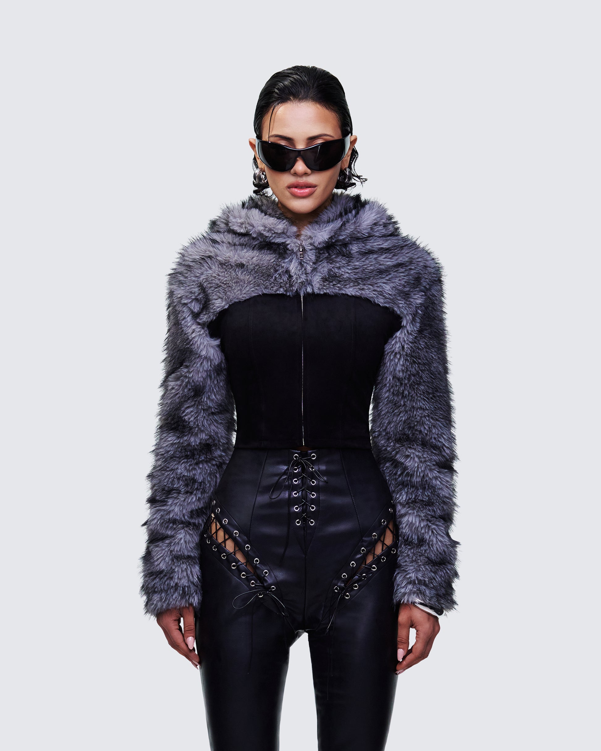 Genesis Black Vegan Hooded Jacket model front