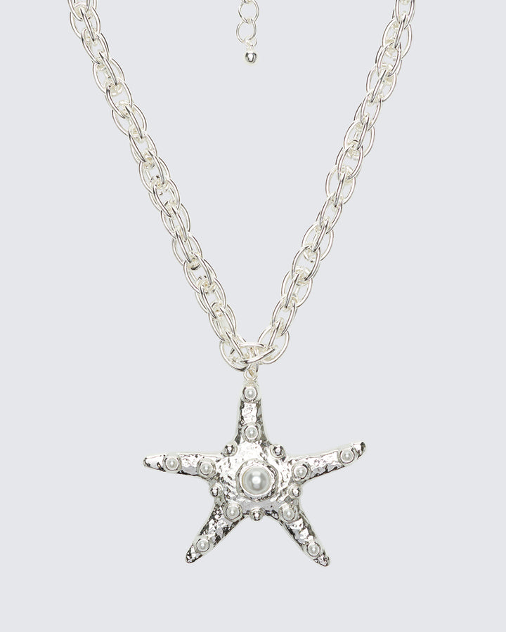Ghalia Silver Molten Starfish Pendant Necklace