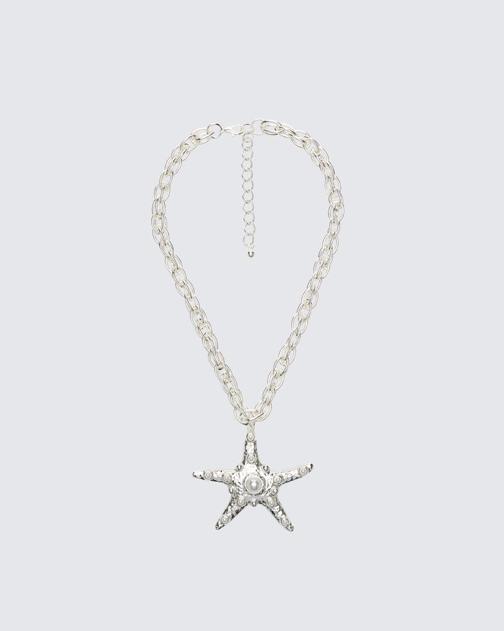 Ghalia Silver Molten Starfish Pendant Necklace product front