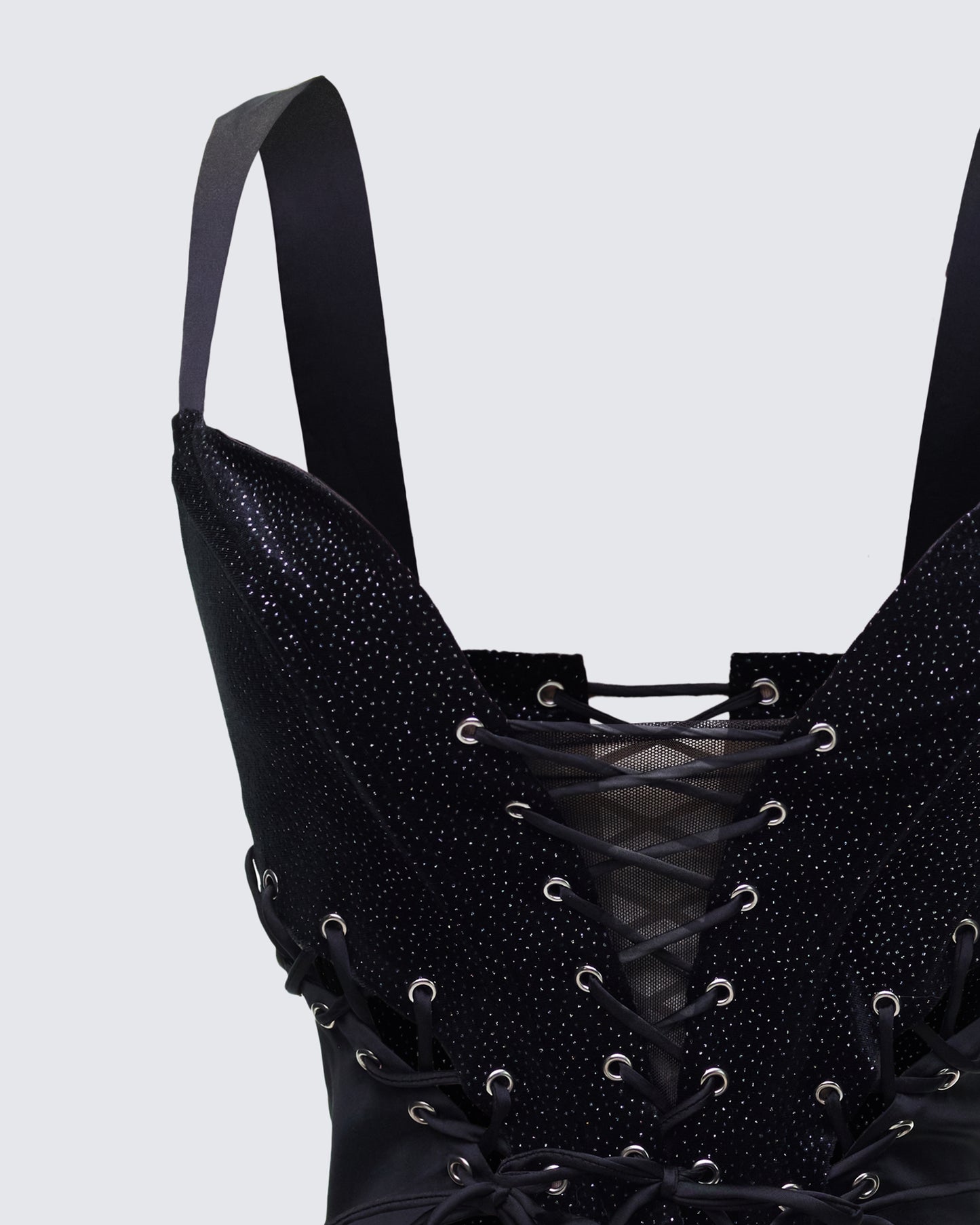 Ginan Black Glitter Velvet Corset Top