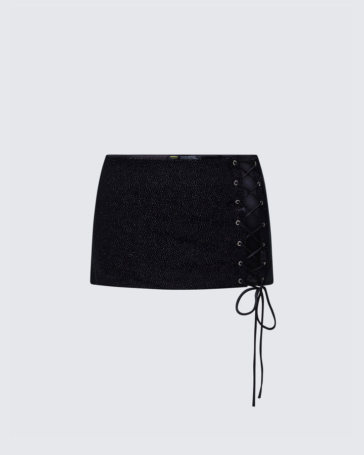 Ginan Black Glitter Velvet Mini Skirt product front