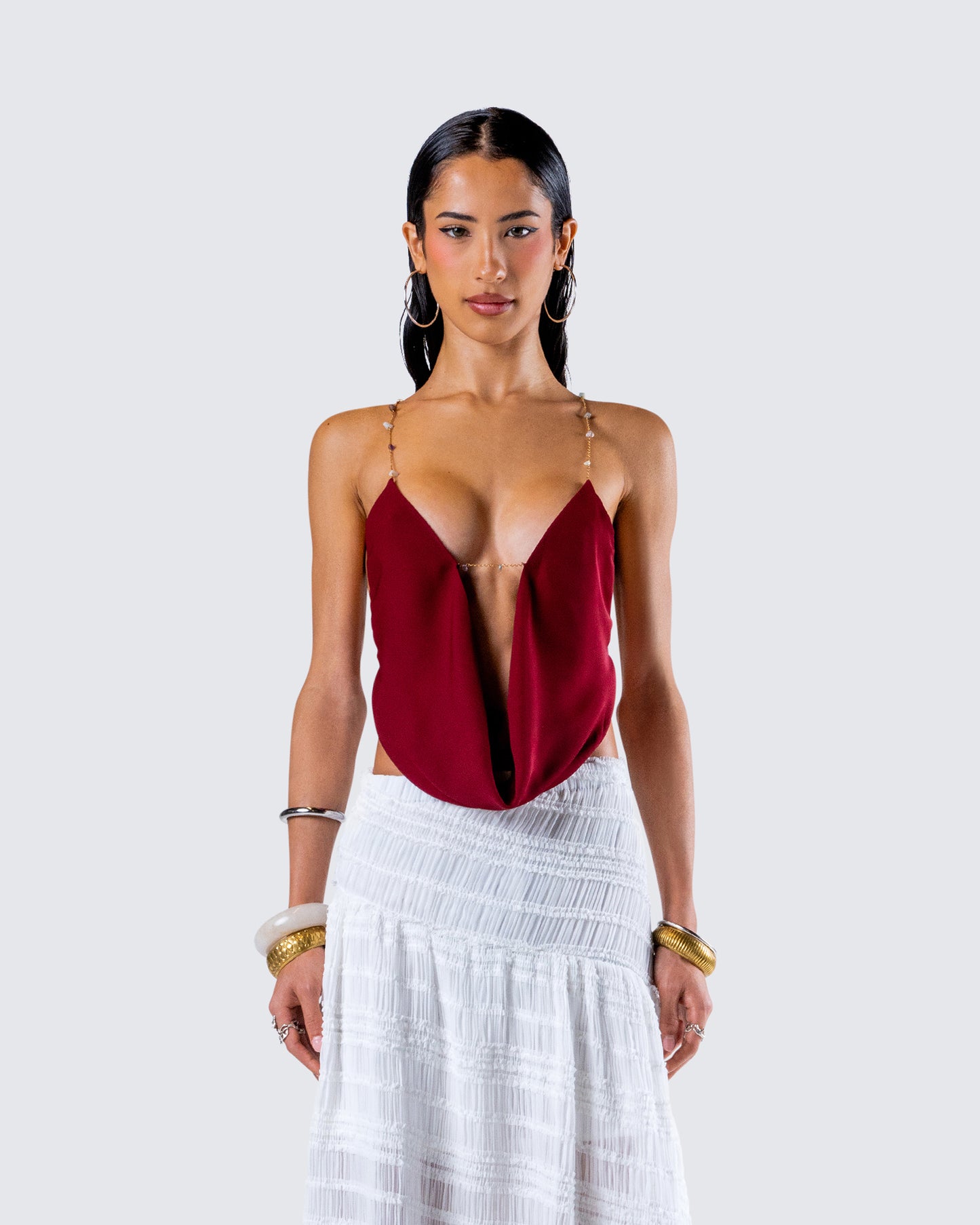 Ginger Burgundy Backless Cowl Top