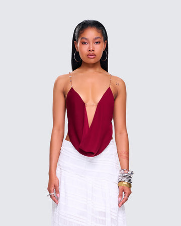 Ginger Burgundy Backless Cowl Top