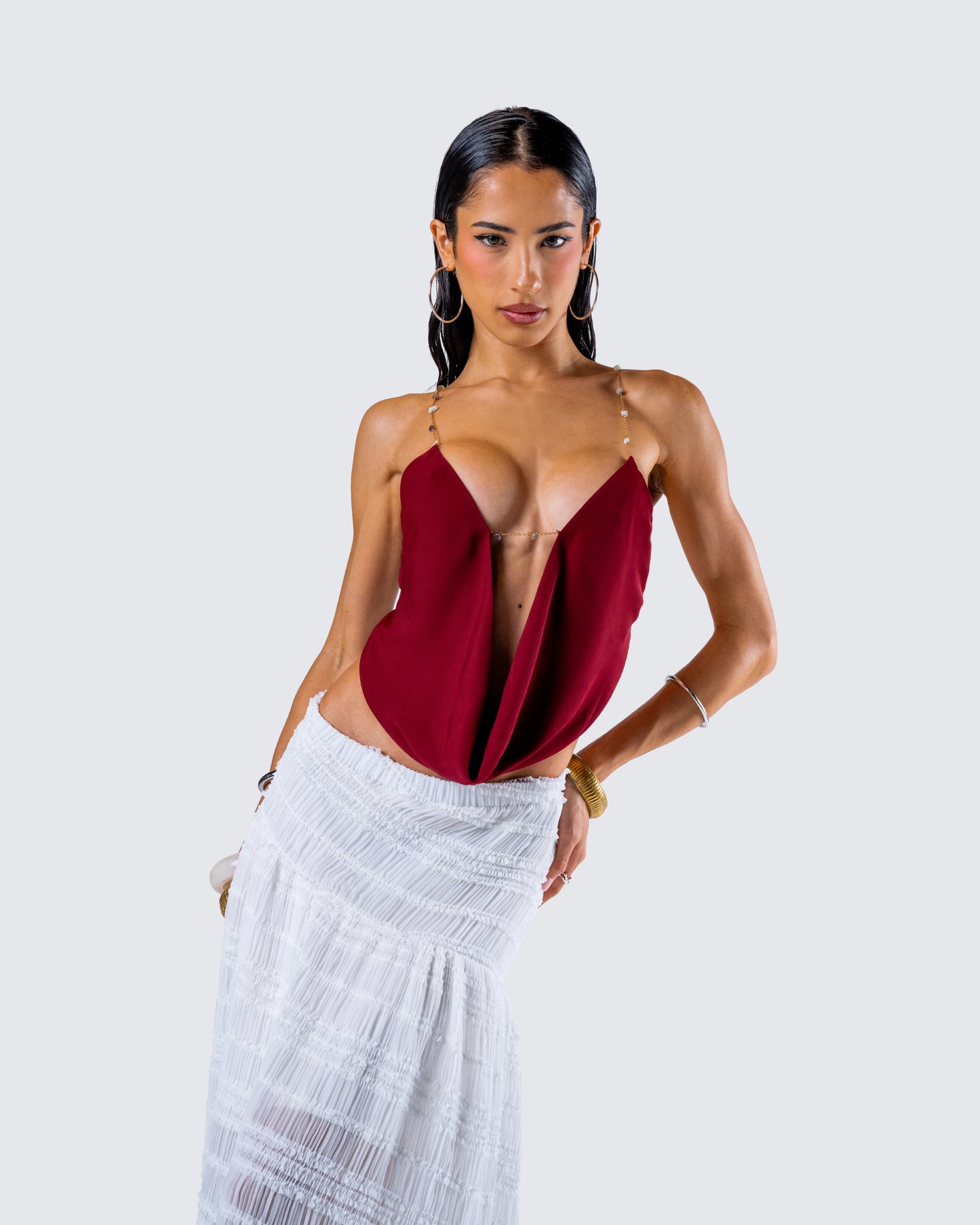 Ginger Burgundy Backless Cowl Top