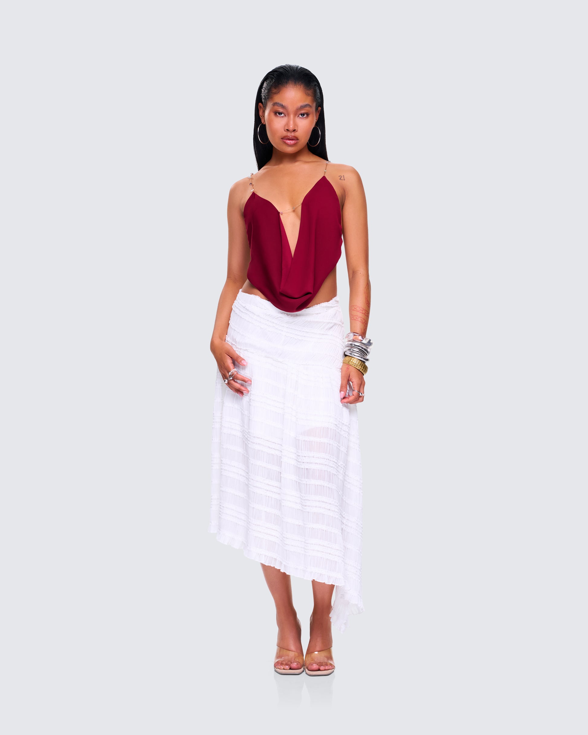 Burgundy Backless Cowl Neck Top Evening Crop FINESSE Burgundy Backless Cowl Neck Top Evening Crop FINESSE