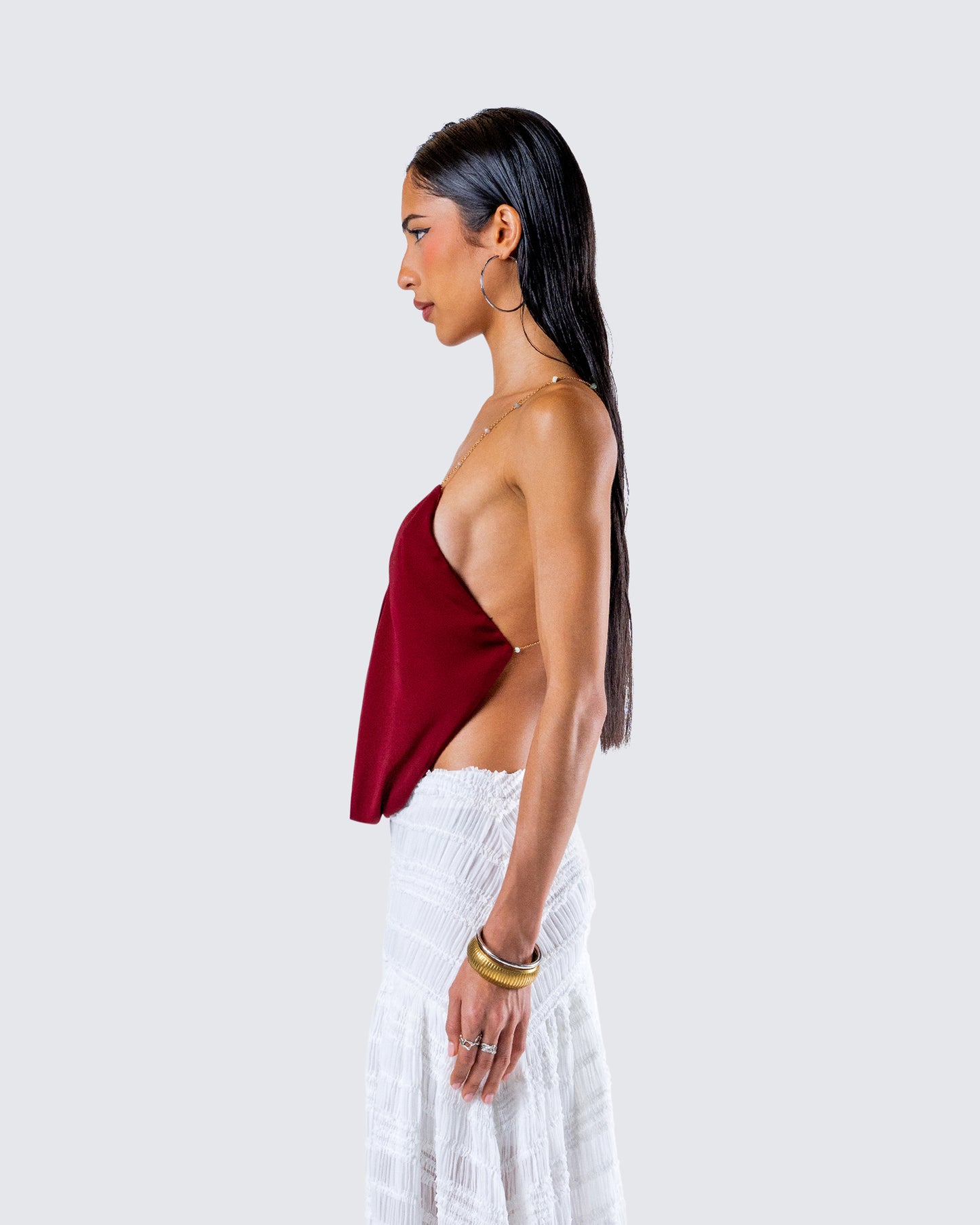 Ginger Burgundy Backless Cowl Top