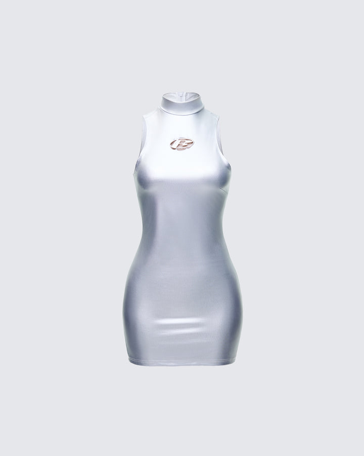 Gisele Silver Metallic Logo Dress
