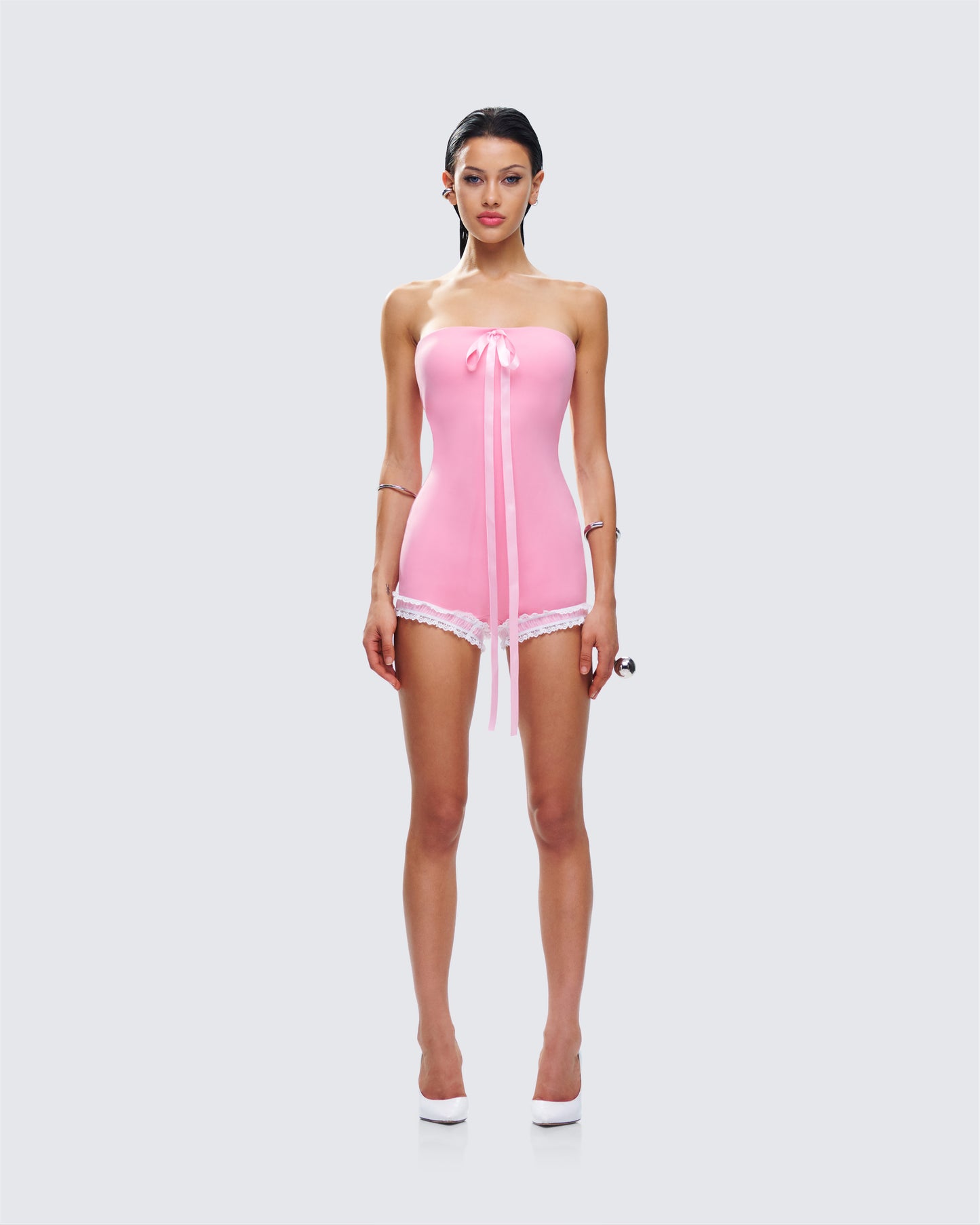 Gita Pink Bow Strapless Romper