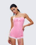 Kelia Bow Strap Rosette Romper Pink