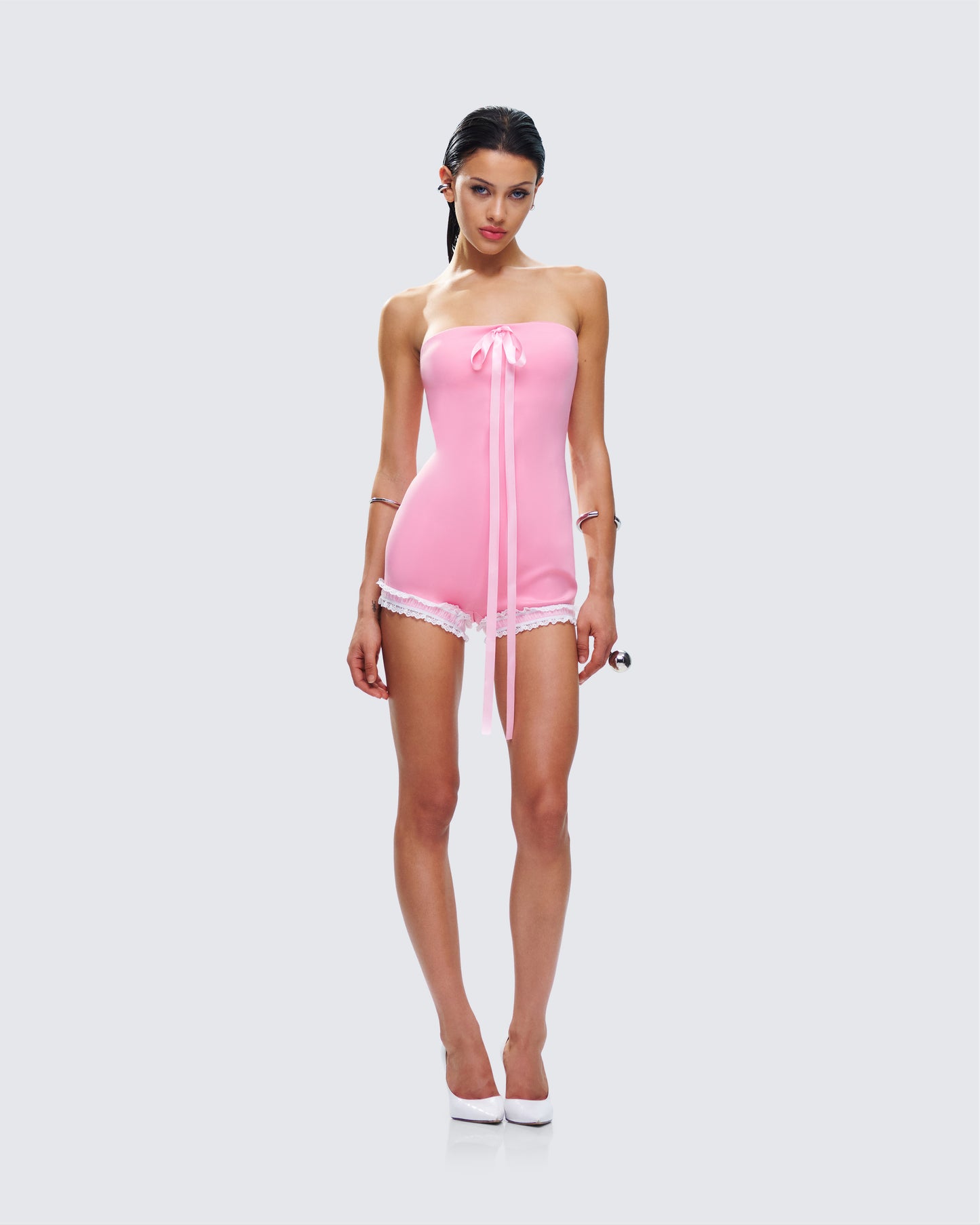 Gita Pink Bow Strapless Romper