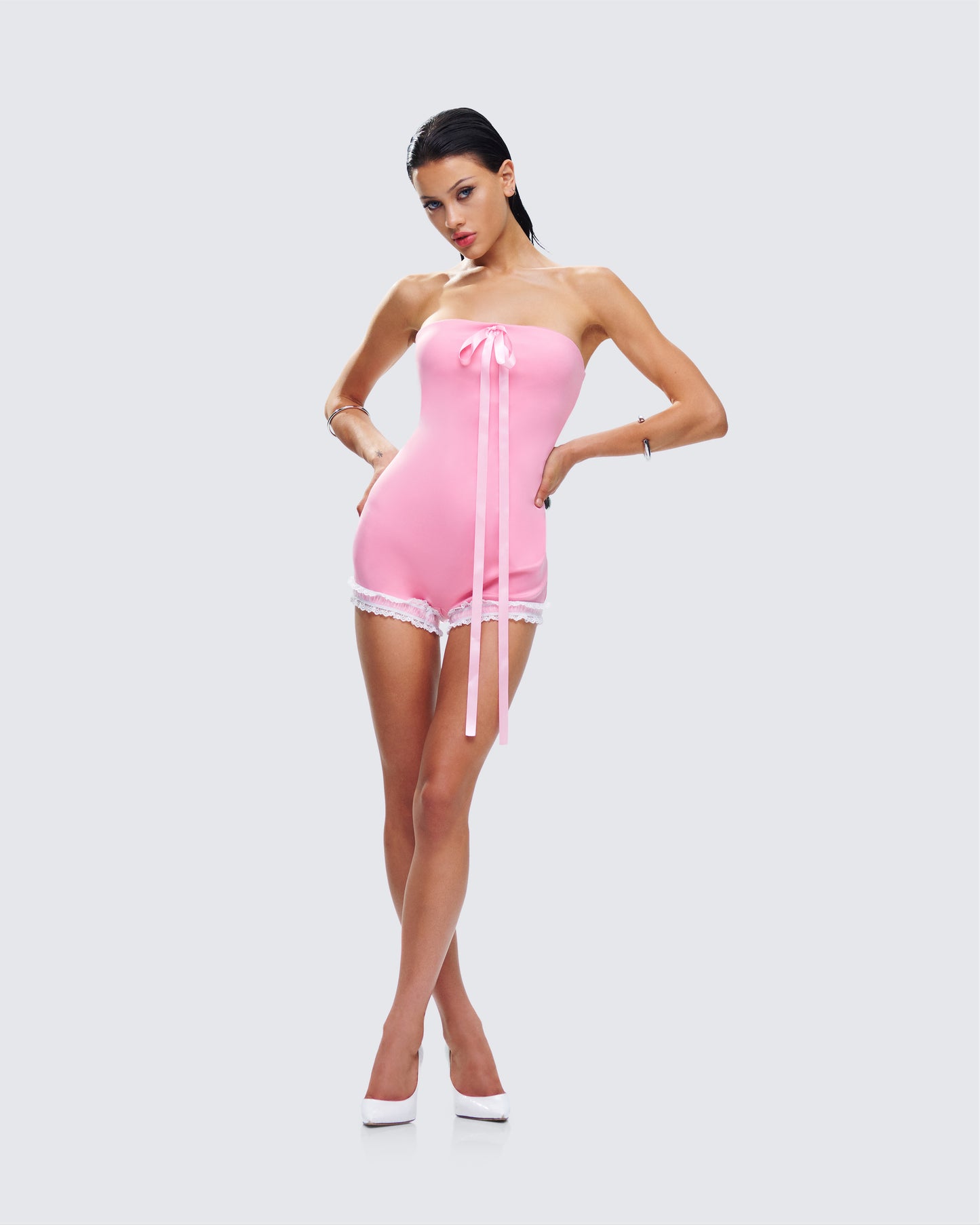 Gita Pink Bow Strapless Romper