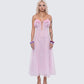 Glena Pink Sheer Godet Midi Dress model front