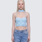 Gal Blue Sparkle Jersey Ruched Front Top model front