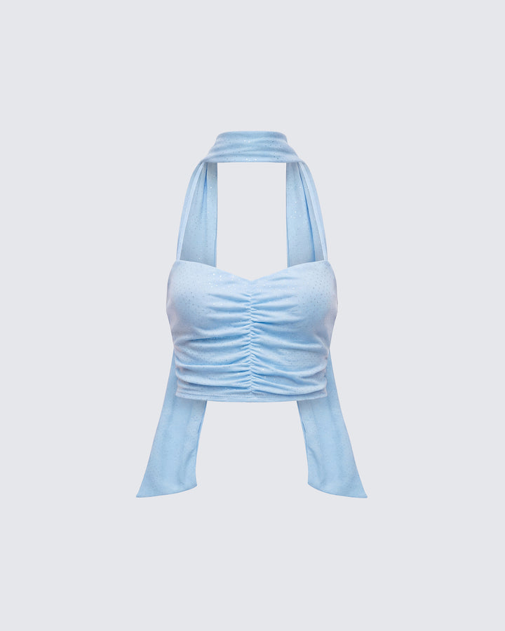 Gal Blue Sparkle Jersey Ruched Front Top product front