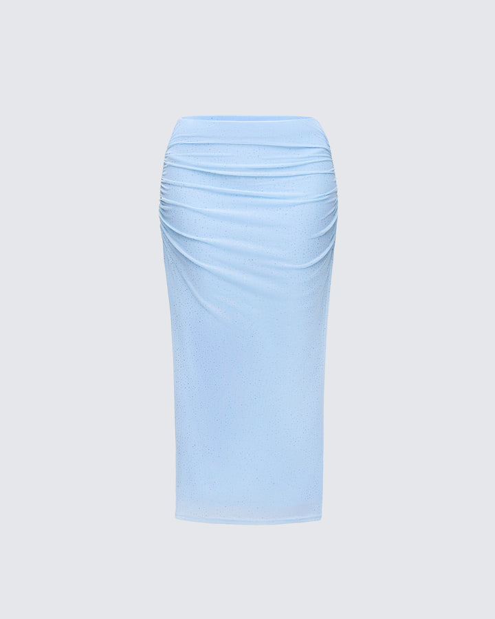 Gal Blue Sparkly Ruched Side Midi Skirt product front