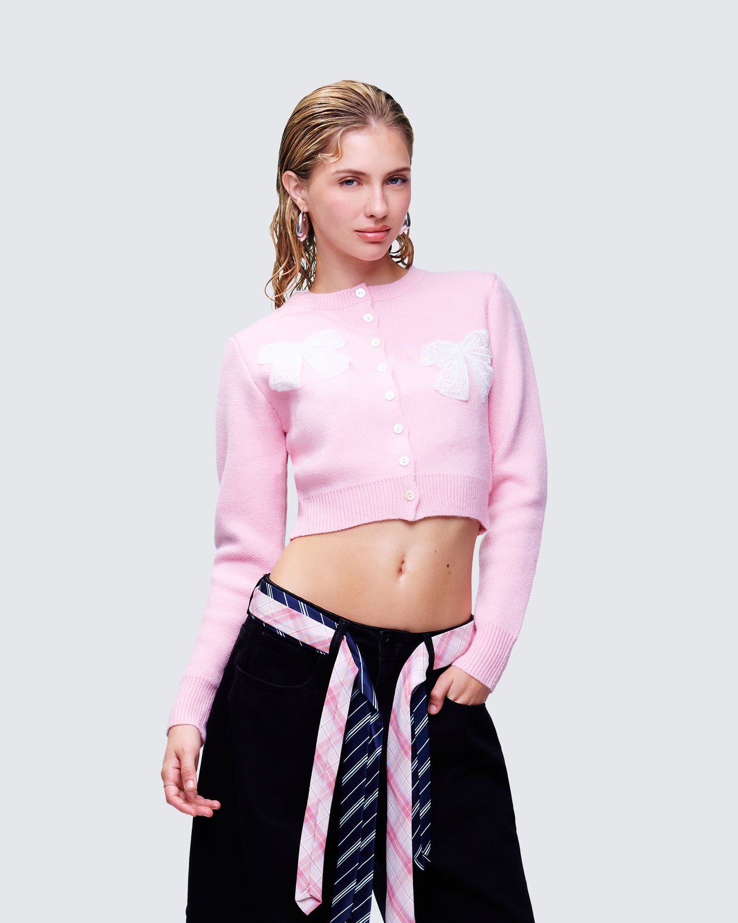 Habibah Pink Bow Detail Cardigan