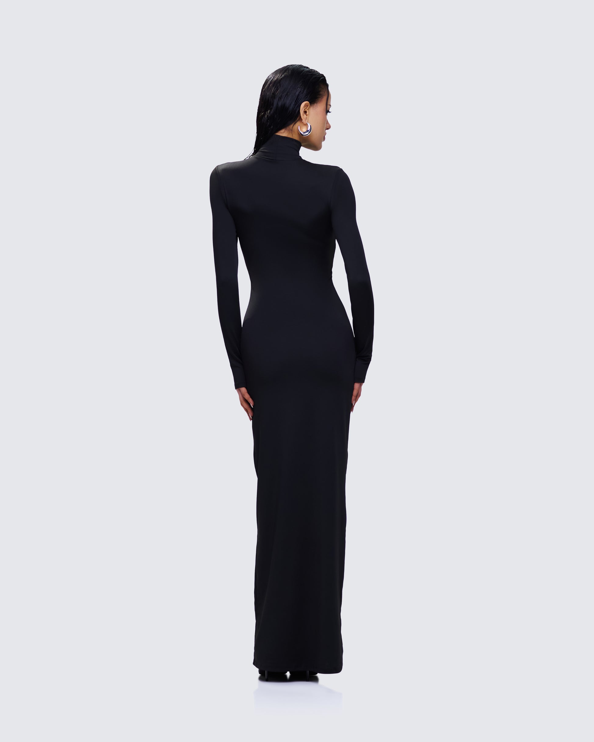 black turtleneck formal dress Black Turtleneck Ribbed Knit Sleeveless Maxi Dress