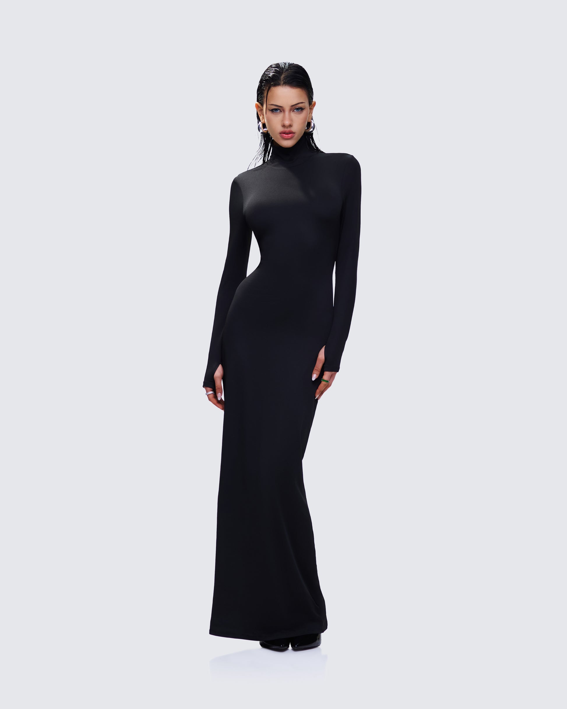 Black Turtleneck Maxi Dress - Long Sleeve Bodycon FINESSE Black Turtleneck Maxi Dress - Long Sleeve Bodycon FINESSE