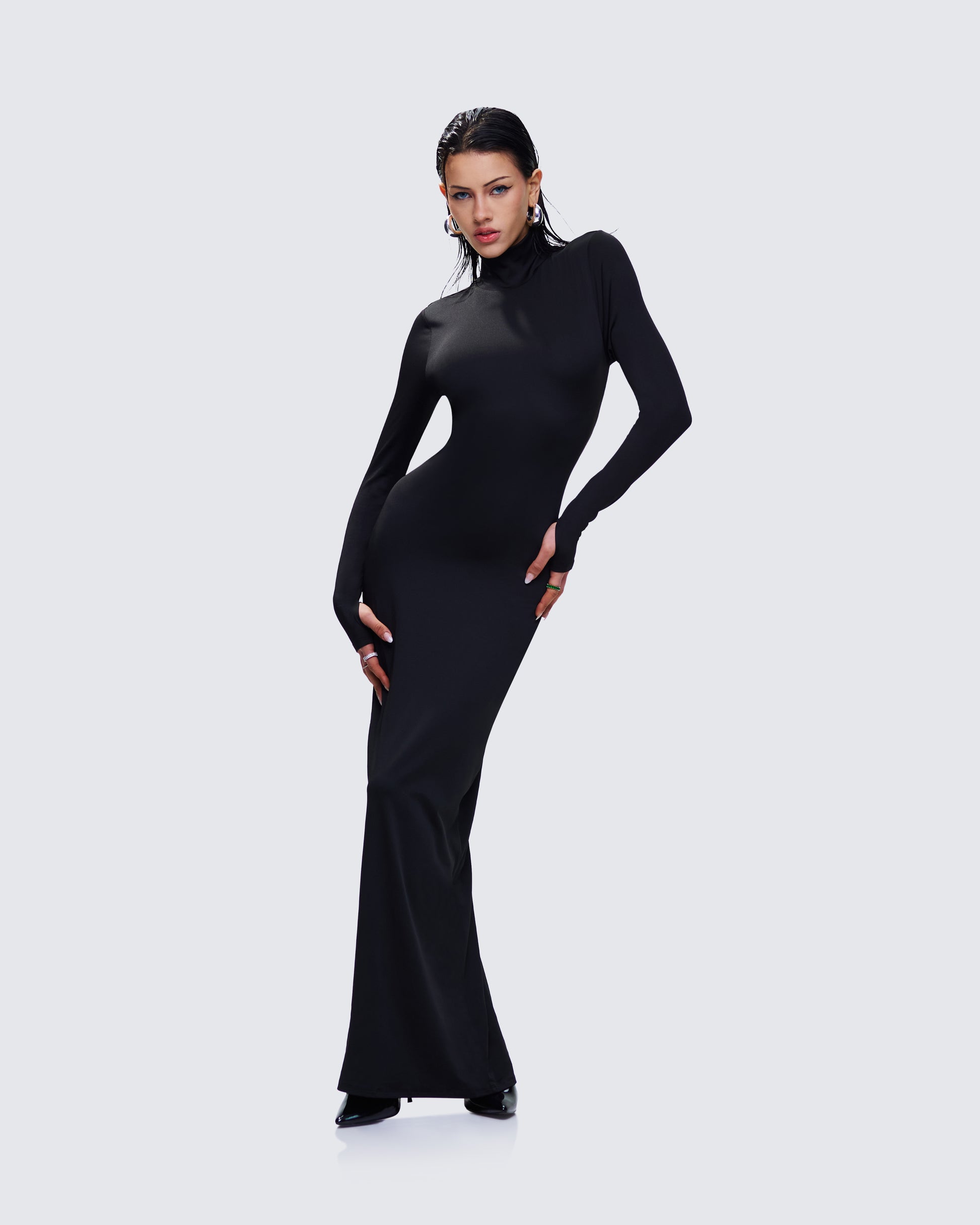 Black Turtleneck Maxi Dress - Long Sleeve Bodycon FINESSE Black Turtleneck Maxi Dress - Long Sleeve Bodycon FINESSE