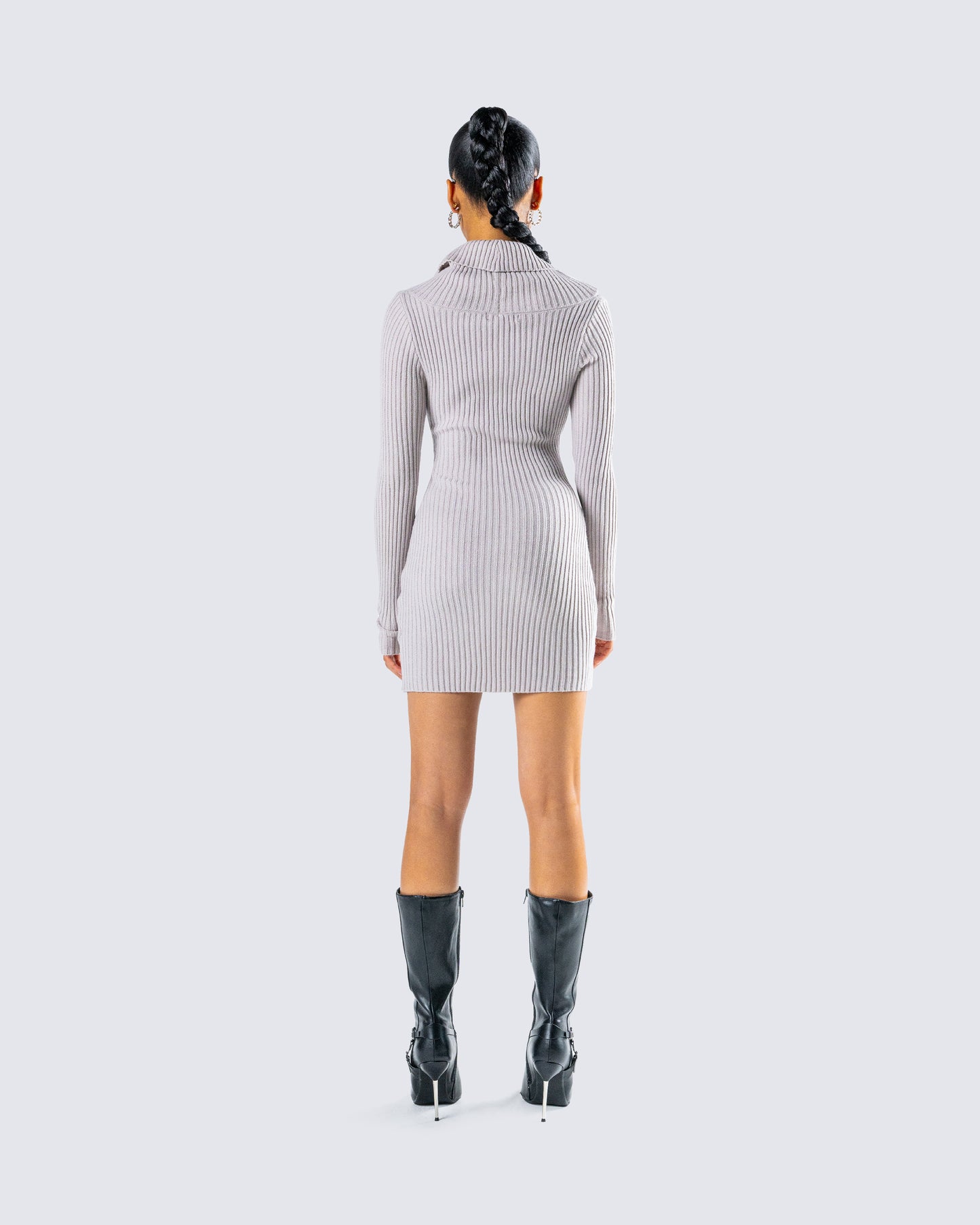 Hala Grey Cowl Neck Sweater Dress