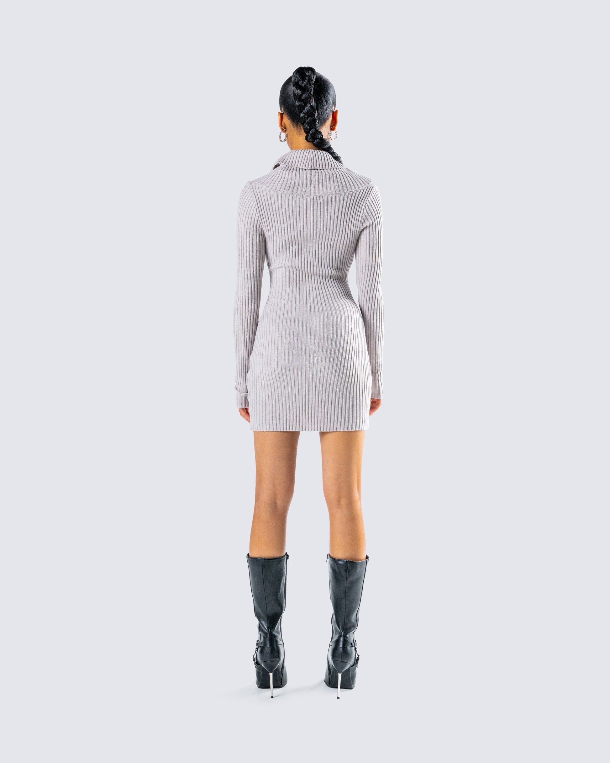 Hala Grey Cowl Neck Sweater Dress – FINESSE - Main Image