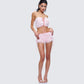 Hali Pink Lace Up Ruffle Micro Mini Short