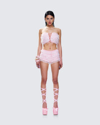 Hali Pink Lace Up Ruffle Set