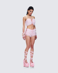 Hali Pink Lace Up Ruffle Set