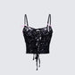 Halsey Black Lace Tie Front Top