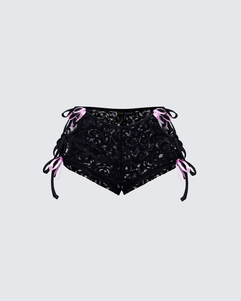 Halsey Black Lace Side Tie Short – FINESSE