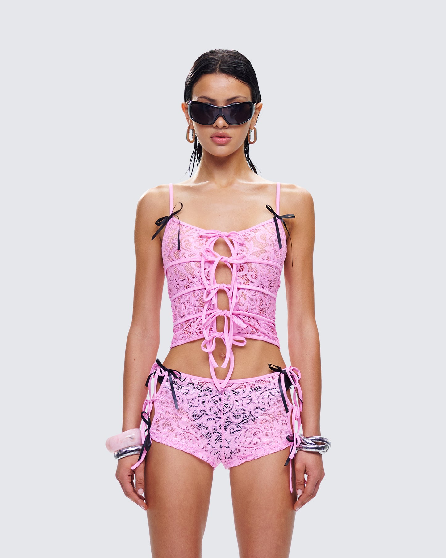 Halsey Pink Lace Tie Front Top