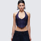 Harley Blue Denim Halter Top model front