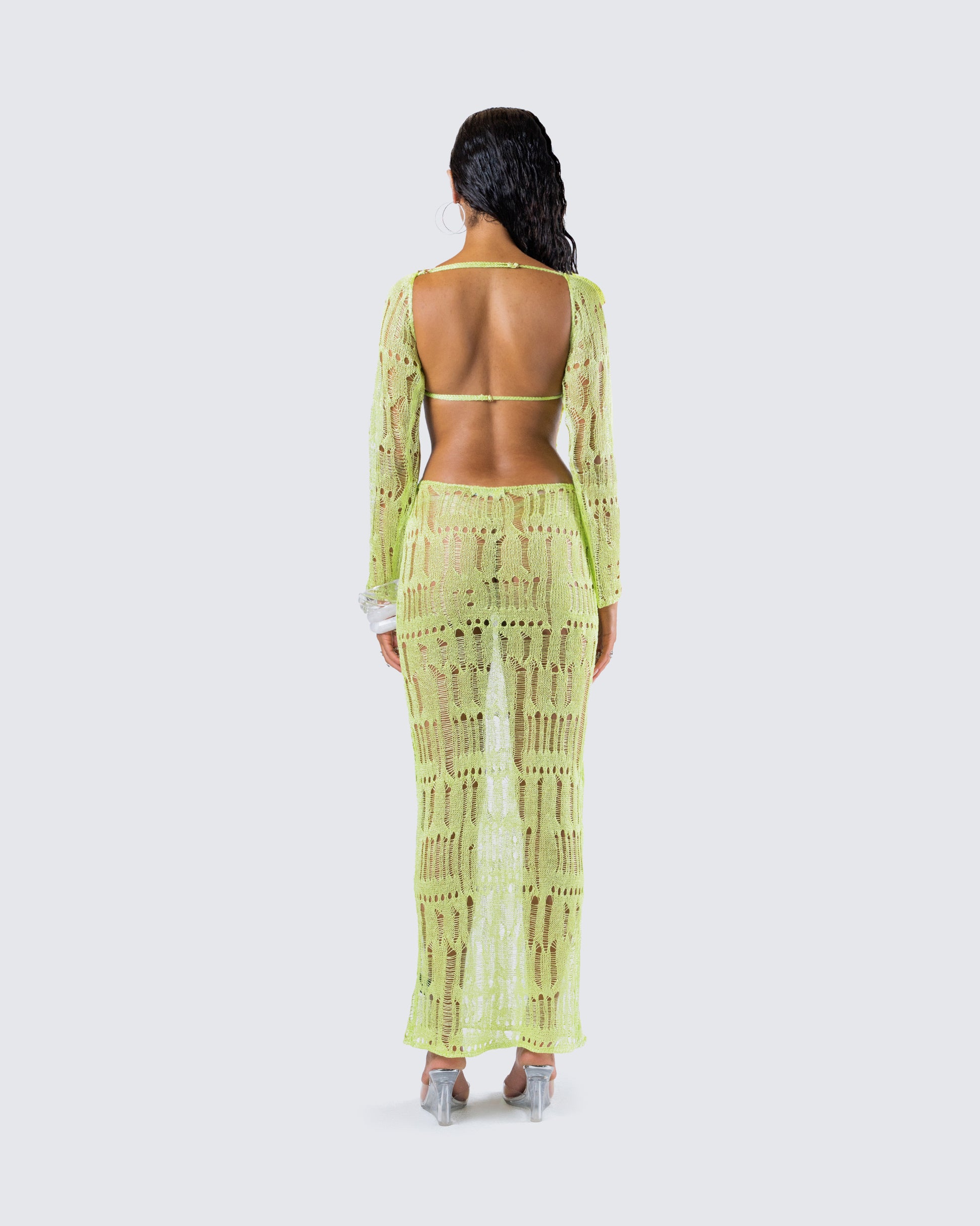 Green Sheer Sequin Maxi Dress - Long Sleeve Two-Piece FINESSE Green Sheer Sequin Maxi Dress - Long Sleeve Two-Piece FINESSE