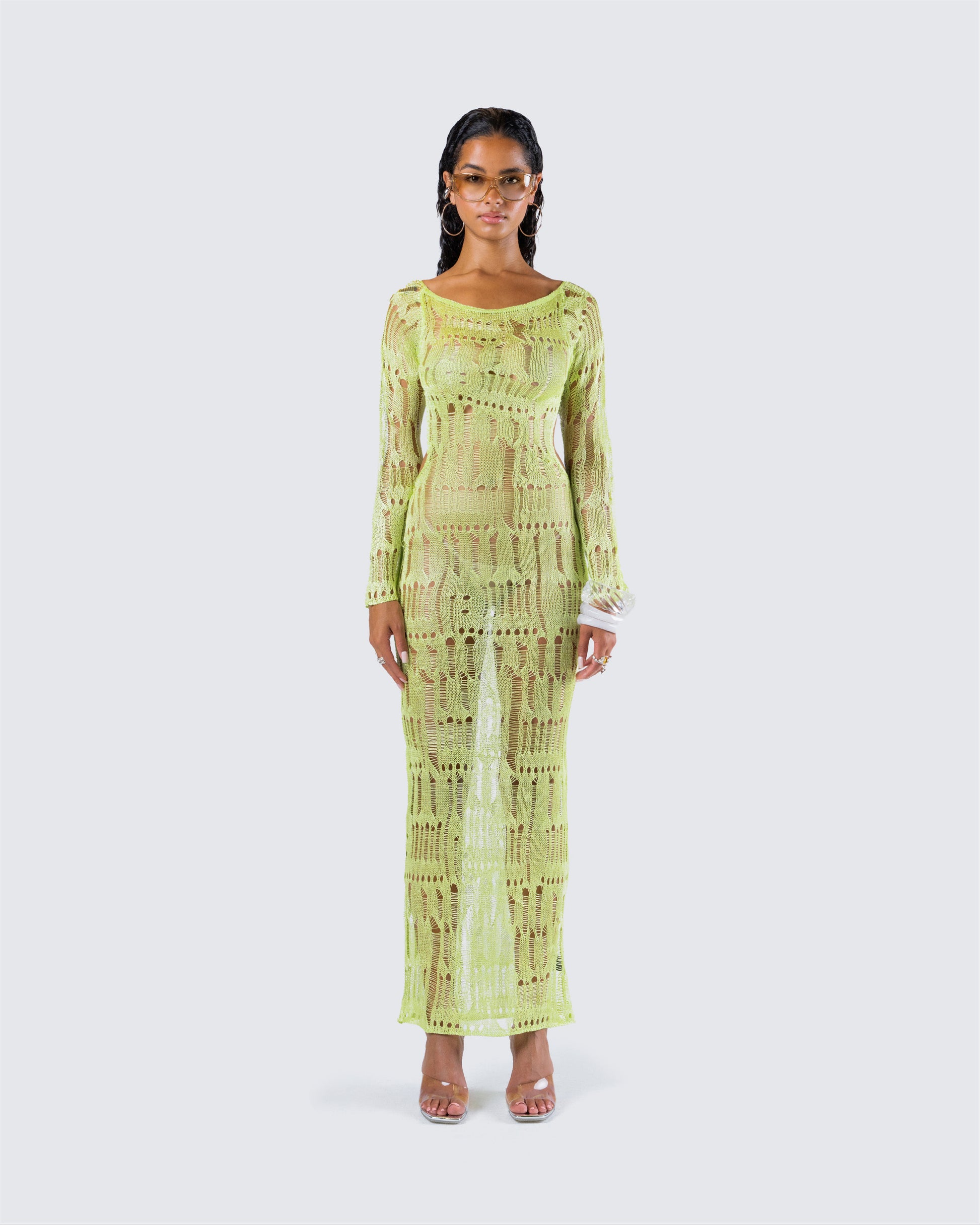 Green Sheer Sequin Maxi Dress - Long Sleeve Two-Piece FINESSE Green Sheer Sequin Maxi Dress - Long Sleeve Two-Piece FINESSE