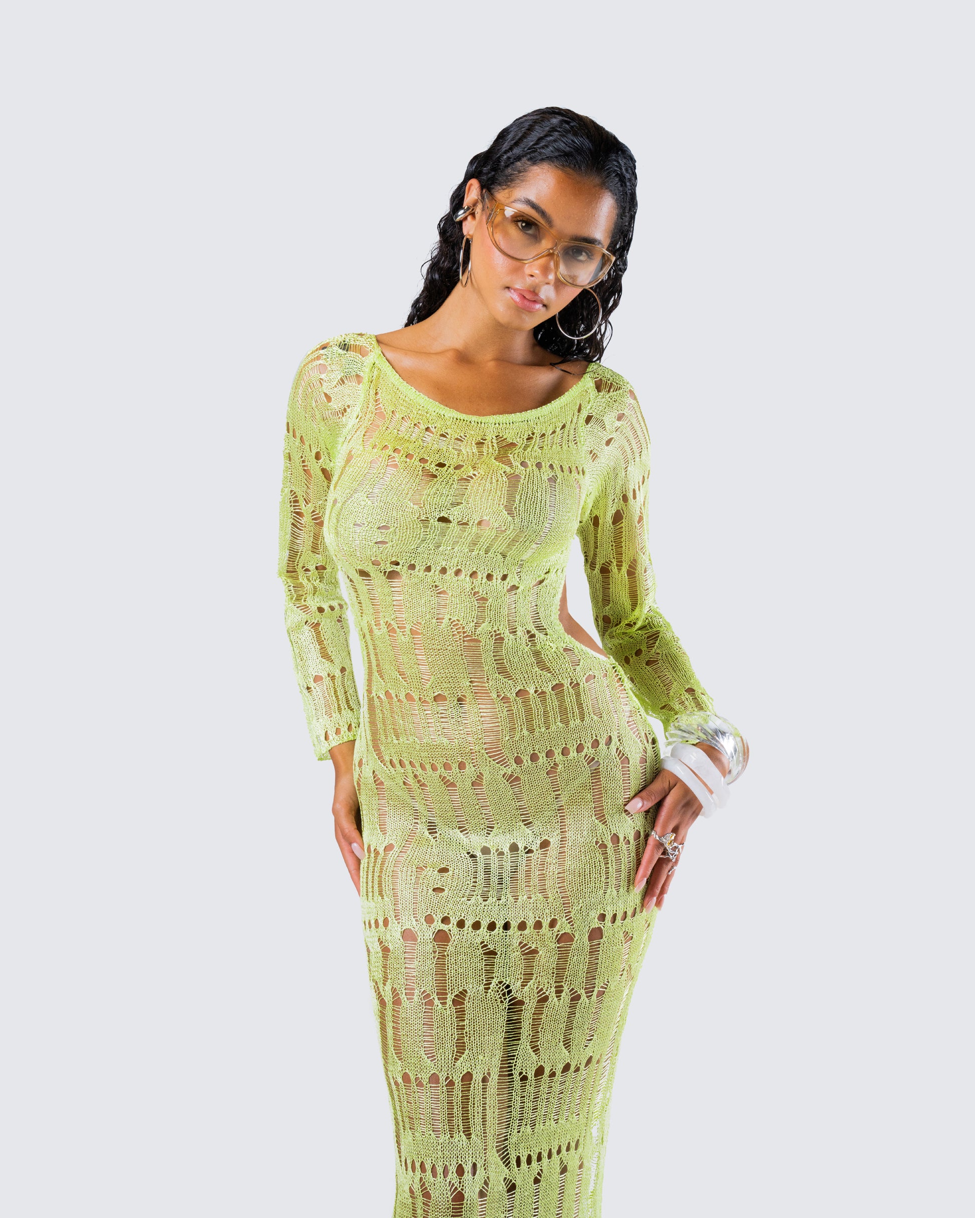 Green Sheer Sequin Maxi Dress - Long Sleeve Two-Piece FINESSE Green Sheer Sequin Maxi Dress - Long Sleeve Two-Piece FINESSE
