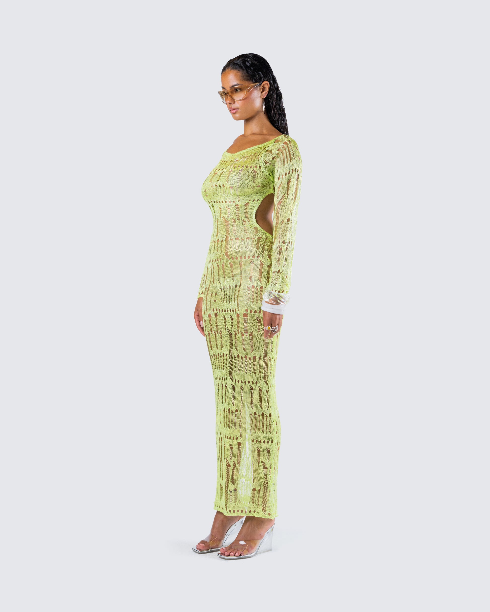 Green Sheer Sequin Maxi Dress - Long Sleeve Two-Piece FINESSE Green Sheer Sequin Maxi Dress - Long Sleeve Two-Piece FINESSE