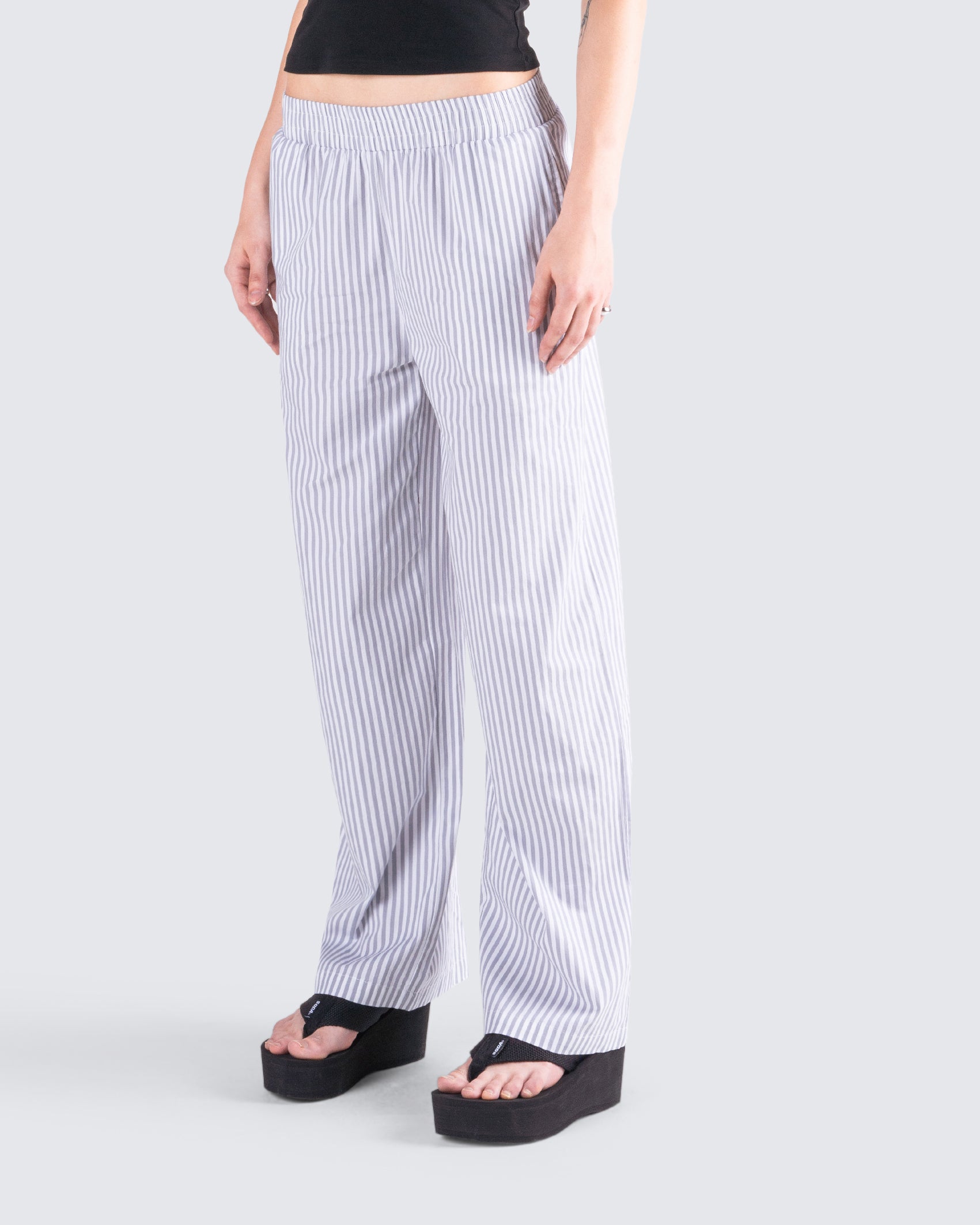 Gray Pinstripe Stretch Striped Mid Waist Pants | GANNI US