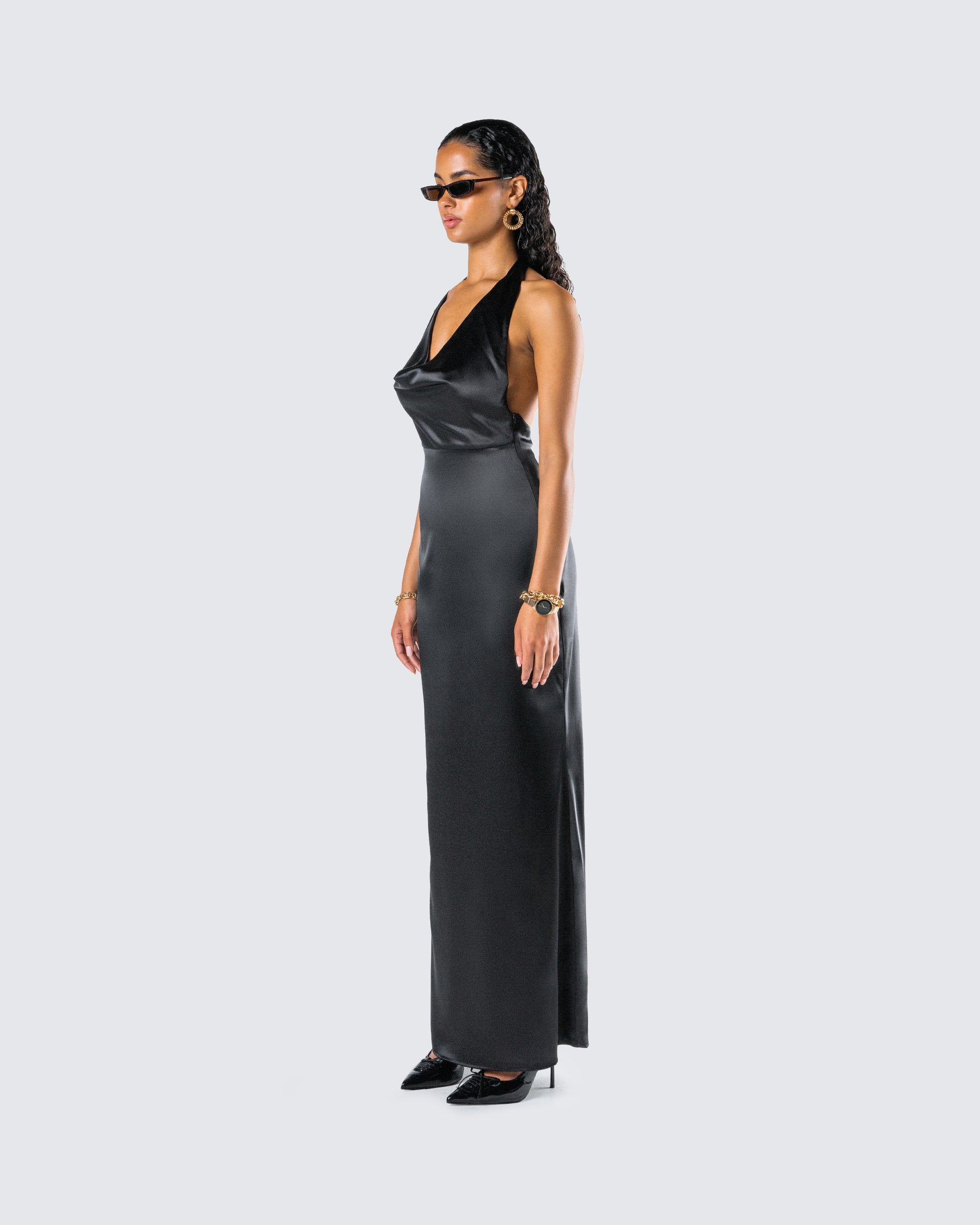 Holly Black Satin Cowl Maxi Dress Holly Black Satin Cowl Maxi Dress