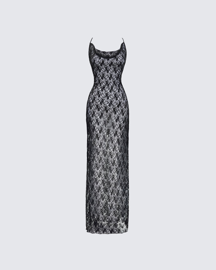 Hazel Black Lace Cowl Neck Maxi Dress