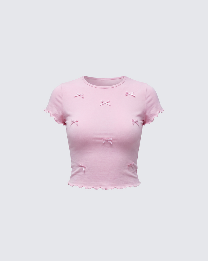 Hila Pink Bow Trimmed Tee product front