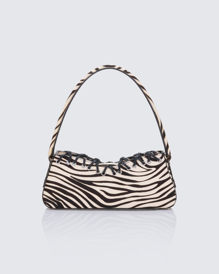 Icon Real Leather Zebra Whipstitch 90's Shoulder Bag