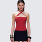 Idalia Red Asymmetrical Halter Top